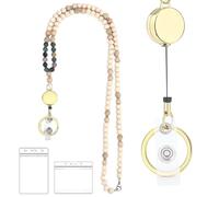 Lanière pour enseignant avec perles - Longe pour badge avec perles, porte-badge avec perles | Longe porte-clés avec perles en bois naturel, porte-badge coloré pour