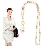 Lanière Rétractable En Perles De Bois - 31,5 Pouces Naturel, Lien En Bois, Porte-badge De Cou Avec Bobine, Accessoire De Carte D'identité Sécurisé, Porte-clés Professionnel Respectueux De L'environnem