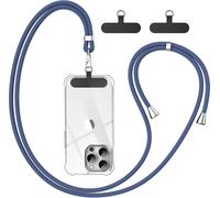 Lanière Téléphone Portable Universelle 1,6 M Réglable - 2 Patchs Noirs Résistants, Compatible Tous Smartphones Et La Plupart Des Coques - Bleu
