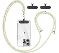 Lanière téléphone universelle 1,6 m réglable avec 2 patchs nylon résistants ¿ 4 modes (bandoulière, croisé, tour de cou, dragonne) Compatible iPhone Samsung Huawei Xiaomi ¿ Beige