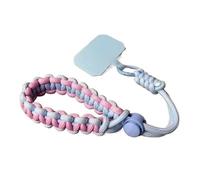 Lanière tressée mignonne for téléphone portable, bracelet court anti-perte avec pendentif, cordon à suspendre tendance, couleurs bonbon, chaîne en corde(Pink blue)