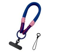 Lanière universelle 2 en 1 for téléphone portable à monter soi-même, dragonne courte, attache métallique rotative à 360°, bracelet multifonctionnel(Blue)