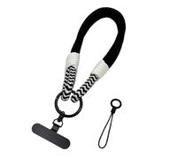 Lanière universelle 2 en 1 for téléphone portable à monter soi-même, dragonne courte, attache métallique rotative à 360°, bracelet multifonctionnel(Black)