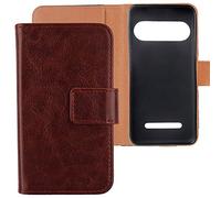 Lankashi Flip Book-Style PU Cuir Housse Coque Etui Cas Couverture TPU Silicone Protecteur Case Cover Portefeuille pour Doro 8035 (Marron)