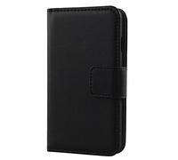 Lankashi Flip Folio Veritable Cuir Housse Coque Etui Cas pour Wiko Sunny 3 5" Premium Cover Case Couverture Protecteur Portefeuille Genuine Leather Book Wallet (Noir)