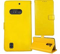 Lankashi Flip Premium Retro Business Cuir Housse Coque Étui pour Doro 5860/5861 2.8" Cas Magnétique Téléphone Couverture Protecteur Portefeuille Cover Case Support Book Stand (Jaune)