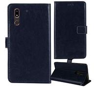 Lankashi Flip Premium Retro Business Cuir Housse Coque Étui pour Doro 8080/8062 5.7" Cas Magnétique Téléphone Couverture Protecteur Portefeuille Cover Case Support Book Stand (Bleu Fonce)