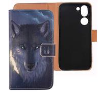 Lankashi Housse Case PU Cuir Cover Flip Etui Coque Protection Skin TPU Silicone Shell pour Doro 8050 5.7" (Wolf Design)