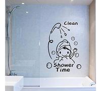 Lankater Wall Sticker Propre Douche Temps Mignon Petite Fille Enfant Salle de Bains en Verre de Porte Stickers muraux Accueil Décoration Stickers