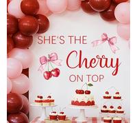 LANKBACK Autocollant « She's The Cherry On Top » - Thème fruits cerises pour fête prénatale, fête prénuptiale pour toile de fond arche rouge et rose