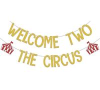 LANKBACK Bannière « Welcome Two the Circus » pour 2e anniversaire - Décorations de fête d'anniversaire sur le thème du carnaval - Décorations de fête d'anniversaire de 2 ans - Doré et rouge