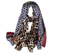 LANKEE Écharpe en Lin pour Femmes - Écharpe en Coton à Bloc de Couleur Leopard - Shawl Chaude et Légère pour Noël - Marron