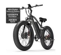 LANKELEISI MG740Plus Vélo électrique 26 pouces E-Bike 1000 W*2 double moteur 7 vitesses FR noir et gris