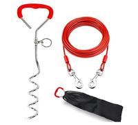 Lanko Câble de fixation pour chien et acier + ancrage au sol en PVC, 4,9 m, long câble de laisse pour chien pour l'extérieur, 16 (env. 40,6 cm) Câble spiralé réfléchissant pour chiens jusqu'à 56,7 kg