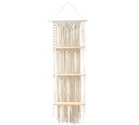 Lanko Étagère murale en Macramé bohème, étagères de rangement en bois avec pompons tissés à la main à 3 niveaux, crochet flottant mural pour décoration de