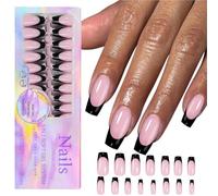 lanliflying Faux ongles en gel noir pour français, longs et carrés, confortables pour rendez-vous, travail, vie quotidienne, école, fête