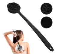 LANLIHAN Brosse exfoliante en silicone pour la douche, brosse exfoliante et de massage double face avec long manche, hypoallergénique pour le dos, crée une mousse riche, respectueuse de
