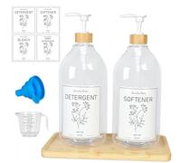 LANLISA Distributeur de Linge Liquide, récipient de Rangement pour décoration de Ferme, Comprend Pompes, Entonnoir Pliable, étiquettes et Plateau en Bambou de 1,8 l