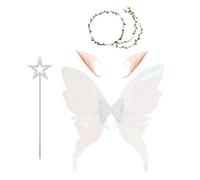 Lanmijia Ailes de fée pour adultes, Ensemble d'ailes de fée avec Bandeau à tête Florale, AilesDe Papillon pour Petite avec Oreilles d'Elfe, baguettes Magique deFée pour Adultes, enfant, Halloween