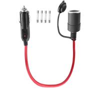 LANMINGLEL 14AWG Câble rallonge pour prise allume cigare, 12V 24V Câble d'extension allume cigare mâle à femelle avec lumière led et fusible 20A,pour pompe à pneus, compresseur d'air (0.3M)