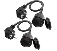 LANMINGLEL Câble D'extension Schuko Court, Rallonge électrique d'extérieur avec fiche Schuko, 3x1,5 mm² Câble d'extension Schuko, 16A 250V IP44, pour la Maison 2 pièces (Noir- 90 degrés, 0.5)