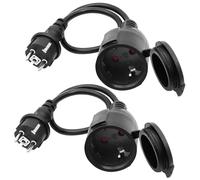 LANMINGLEL Câble D'extension Schuko Court, Rallonge électrique d'extérieur avec fiche Schuko, câble d'extension Schuko Noir, 3x1,5 mm² 16A 250V IP44, pour la Maison, Le Bureau, l'extérieur (2 pièces)