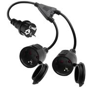 LANMINGLEL Rallonge avec 2 Prises Schuko, Câble Court à Double Prise Schuko, 3x1,5 mm² 16A 250V IP44 pour la Maison pour la Maison, Le Bureau, l'extérieur Y (Noir- Régulier, 0.5)