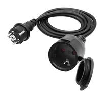 LANMINGLEL Rallonge électrique d'extérieur schuko Noir, 3x1,5 mm² 16A 250V IP44, pour la Maison, Le Bureau, l'extérieur (2M)