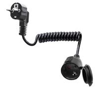 LANMINGLEL Rallonge Schuko Câble Spirale, Rallonge Spiralée à Contact de Protection, Câble d'extension Schuko, 3x1,0 mm² 5A 230V IP44, pour la Maison, Le Bureau, l'extérieur (Noir- 90 degrés, 1)