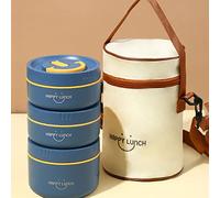 LANMOU Boîtes Alimentaires isothermes,Boite Isotherme Repas Chaud Porte-Aliments en Acier Inoxydable à Double Couche pour Ecole Bureau (Blue)