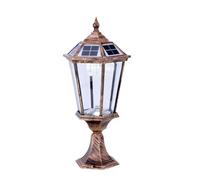 LANMOU Borne lumineuse d'extérieur solaire LED - Lampe d'extérieur vintage - Lampe solaire étanche pour éléments de clôture - En fonte d'aluminium et abat-jour en verre - IP45 (marron avec
