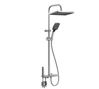 LANMOU Colonne de Douche Thermostatique 40℃, Colonne Douche Chrome 4-en-1 avec Mitigeur, Anti-Calcaire Laiton/Inox, Hauteur Réglable 80-140cm(avec Tige Allongée 30cm)- Idéal Famille & Seniors