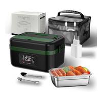 LANMOU Gamelle Chauffante 1000ml Sans Fil, Lunch Box Chauffante avec Batterie 16000mAh,USB-C Rechargeable, Minuterie 240min, 6 Températures, Maintien Chaud,inox 304,Pour Bureau/Chantier/Voiture