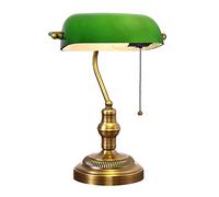 LANMOU Lampe Banquier Verte, Lampe de Bureau Vintage en Verre Vert avec Interrupteur à Chaîne, Douille E27, Lampe de Chevet Rétro Laiton Cuivre