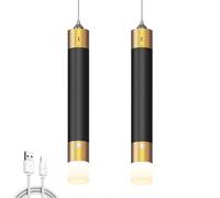 LANMOU Lot de 2 suspensions LED sans fil - Noir et doré - Avec batterie de 4500 mAh - Sans électricité - Pour chambre à coucher, table de chevet, table de salle à manger - 33 cm