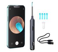 LANMOU Otoscope Oreille avec Caméra et Lumière LED Otoscope sans Fil WiFi 12MP, Outil de Nettoyage des Oreilles avec 4 Cuillères en Silicone, Kit de Nettoyage pour Enlever le Cérumen (Black)