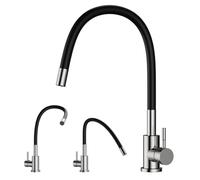 LANMOU Robinet Cuisine Flexible, Mitigeur Cuisine Noir Chromé avec Bec Haut, Robinet Evier Pivotant à 360°, Mousseur Amovible Anti-Calcaire, Économe en Eau