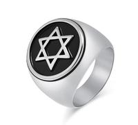 l'anneau, Bague Étoile de David à signification religieuse juive, bijou chevalier en acier inoxydable connotation surnaturelle(Silver,O)