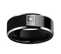 l'anneau, Bague militaire bombée et plate de 8 mm avec étoile gravée, en acier titane, bijou mariage for vétérans, homme femme(Black,Q)