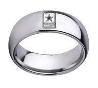 l'anneau, Bague militaire bombée et plate de 8 mm avec étoile gravée, en acier titane, bijou mariage for vétérans, homme femme(Silver,U)