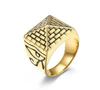 l'anneau, Bague pyramide égyptienne et œil d'Horus, en acier titane, bijou unisexe inspiré de l'Égypte antique(Gold,Q)