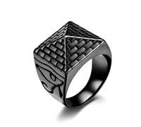 l'anneau, Bague pyramide égyptienne et œil d'Horus, en acier titane, bijou unisexe inspiré de l'Égypte antique(Black,S)