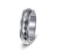 l'anneau, Bague rotative en acier titane à facettes taillées diamant, bijou relief géométrique brillant(Silver,J)