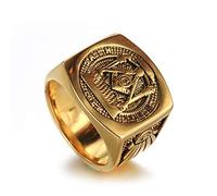 l'anneau, Bijou de loge maçonnique bleue for homme - Faith Hope Charity Acier titane argenté avec accents dorés(Gold,O)