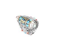L'anneau de Bouddha, l'anneau d'argent rétro, Bague d'écriture bouddhiste avec perle céleste en argent sterling for femme pouvant tourner Bague d'ouverture rotative rétro avec perle céleste, argent th