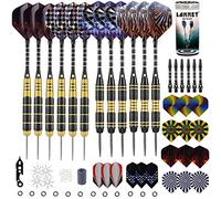 LANNEY Jeu de fléchettes professionnelles à pointe en acier - 24 g et 20 g - Fléchettes à pointe en métal avec tiges en aluminium et corps en laiton, ailettes supplémentaires, kit d'outils d'affûtage,