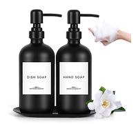 Lannvan 2Pcs Distributeur de Savon en Verre, Shampoing et Gel Douche Noir Mat 500 ML, Lessive Liquide, Tête de Pompe en Acier Inoxydable