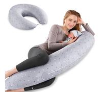 Lannvan Coussin de Grossesse et Coussin Allaitement - Coussin d'allaitement XXL Multi-Usages - Oreiller de Grossesse pour Dormir en 100% Coton - Coussin Femme Enceinte avec Housse Lavable - Gris