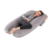 Lannvan Coussin de Grossesse - Oreiller pour Femme Enceinte en Forme de U pour Dormir - Coussin d'allaitement et Coussin de Maternité avec Housse remplaçable et Lavable - Gris Foncé - Velours