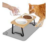Lannvan Gamelle Chat Surélevée, Gamelle Chat, 2 Bols Chat Ceramique de Nourriture, Gamelle pour Chat avec Support 15° Incliné mit Tapis Gamelle Chat, Gamelle Chien pour Chats et Petits Chiens